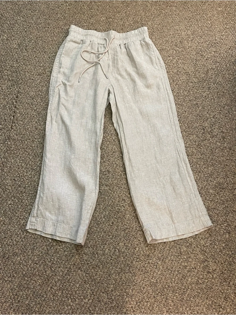 Quince 100% European Linen Wide Leg Pants Flax Beige Sustainable Drawstring | L